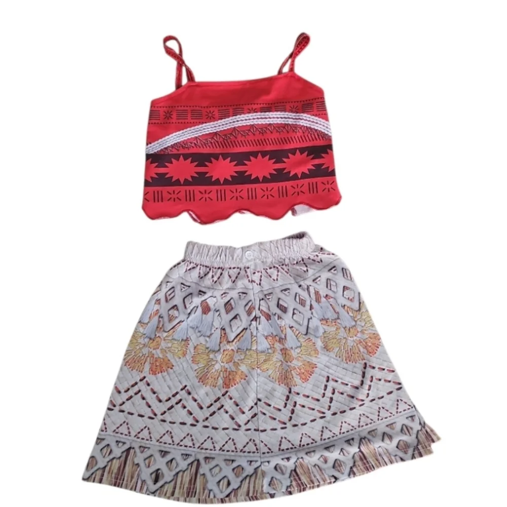 Disney Moana Girls 2PC Outfit Crop Top Skirt Costume Polynesian Size 3T 4T